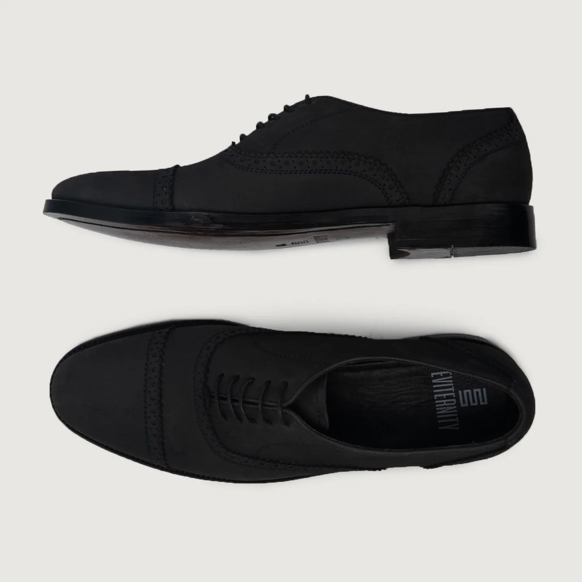 Greyson Brogues Oxford Black Nubuck Leather Shoes For Men - Reinforced Heel Counter & Precision Double-Row Stitching Detail