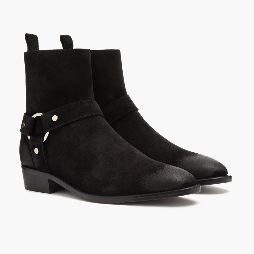 Harness Black Suede Leather Boots
