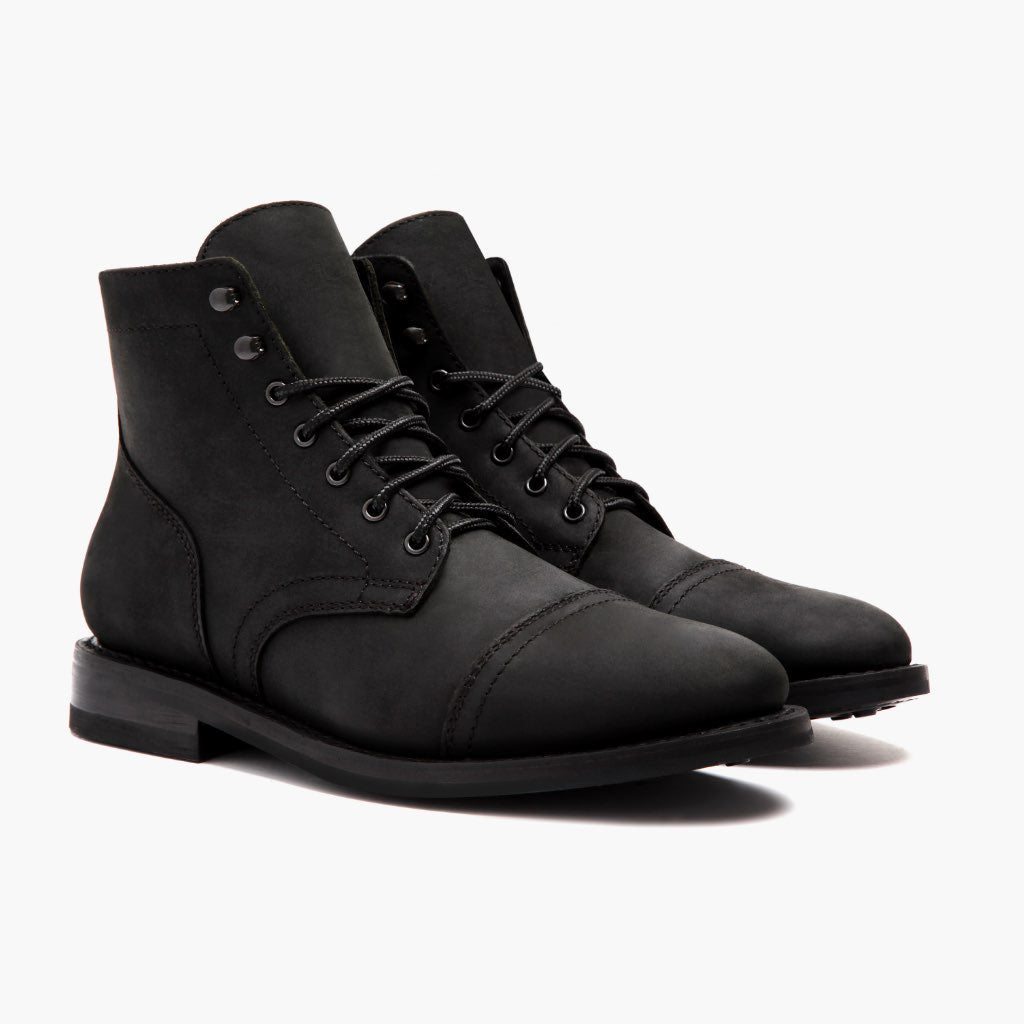 Captain Black Matte Leather Boots in Black Full-Grain Leather - Lateral Side Profile View | Buy Online