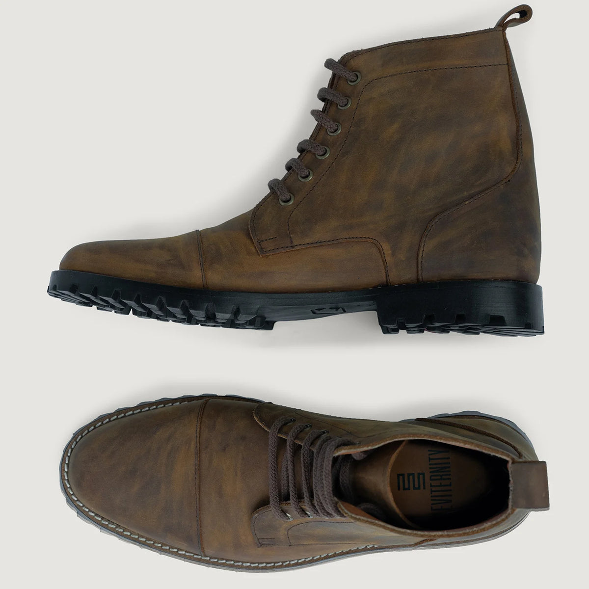 High-Traction Rubber Outsole & Lug Tread Pattern on Knight Derby Burnt Copper Pullup Leather Boots - TerraGrip