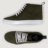 High-Traction Rubber Outsole & Lug Tread Pattern on Marty High Top Olive Pullup Leather Sneakers For Men