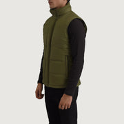 Green Full-Grain leather Vest - Back View Showing Tailored Shoulder Fit &amp; Clean Hemline