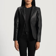 
Black Sheepskin leather Blazer - Back View Showing Tailored Shoulder Fit & Clean Hemline