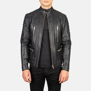 
Men's Damian Grey Suede Biker Jacket in Grey Sheepskin Suede - Front Profile View & Tailored Silhouette | Buy Online