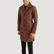 Brown Cowhide leather Coat - Back View Showing Tailored Shoulder Fit &amp; Clean Hemline