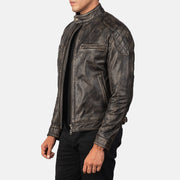 
Distressed Brown Goatskin Leather Biker Jacket - Back View Showing Tailored Shoulder Fit & Clean Hemline