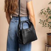
Salina Full-Grain Leather Handbag - Lateral Side Profile View Showing Sleeve Cut & Athletic Taper Fit