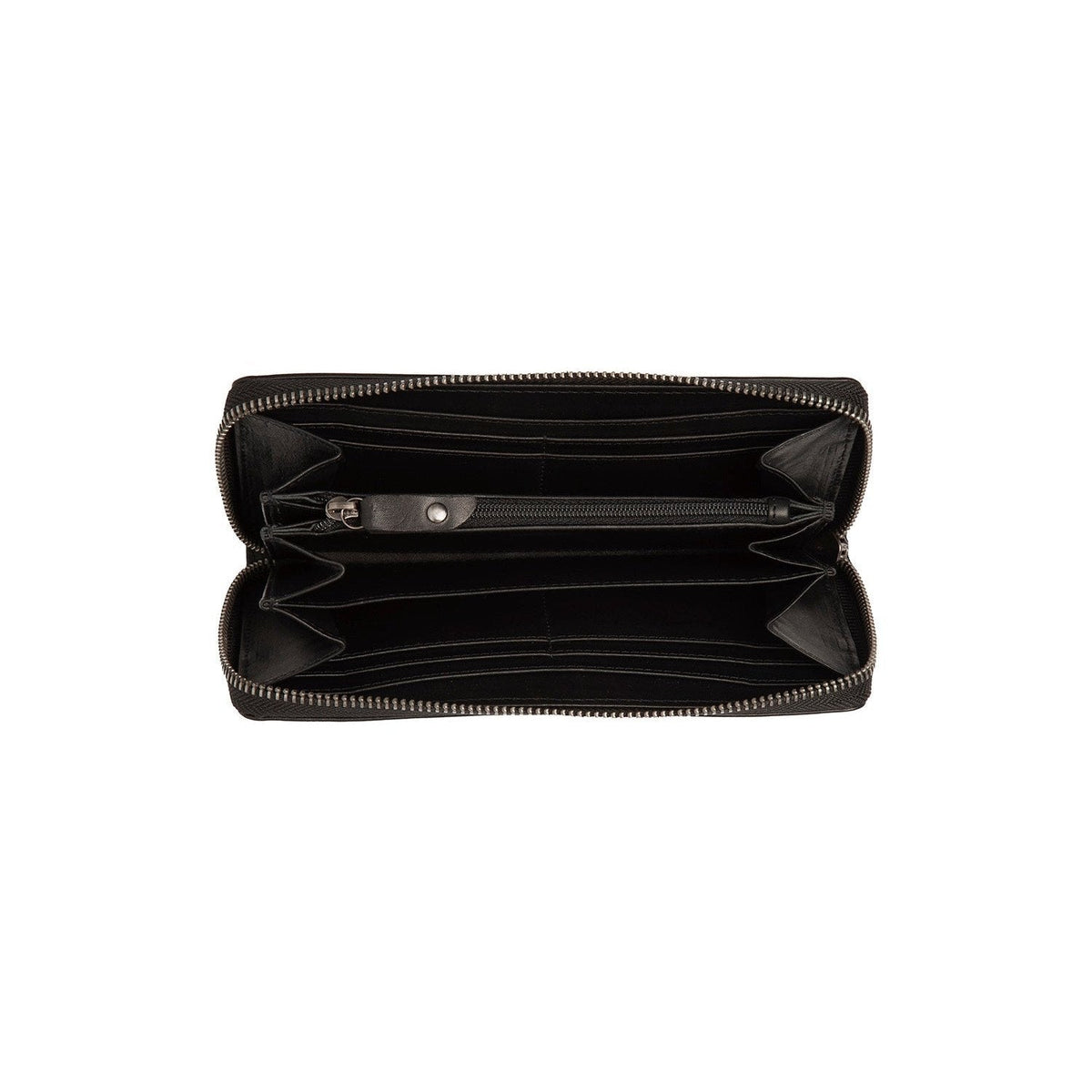 Solid Antique Brass Hardware & Heavy-Duty Dual Zipper Detail on Livorno Full-Grain Leather Wallet