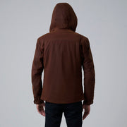Close-Up Detail of Hooded &amp; Zipper with placket Hardware on Marlo Brown Canvas Hooded Work Jacket For Men