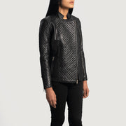 
Black Sheepskin Leather Biker Jacket - Back View Showing Tailored Shoulder Fit & Clean Hemline