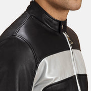 Randolf Silver Black Leather Biker Jacket - Lateral Side Profile View Showing Sleeve Cut &amp; Athletic Taper Fit