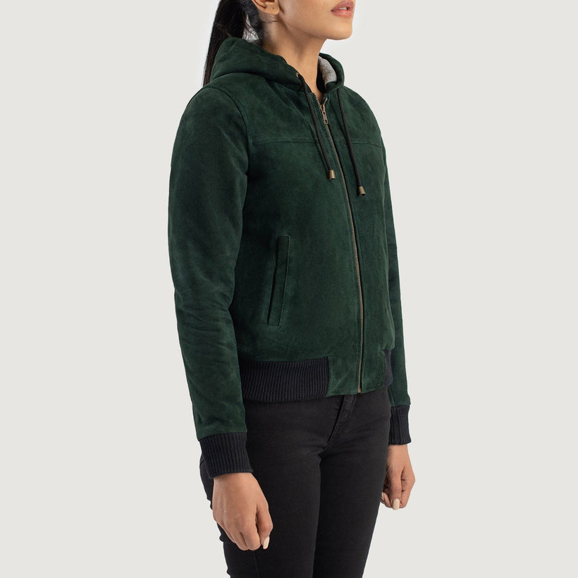 Rebella Hooded Leather Bomber Jacket