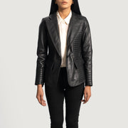 
Women's Selina Black Leather Blazer in Black Sheepskin Leather - Front Profile View & Tailored Silhouette | Buy Online