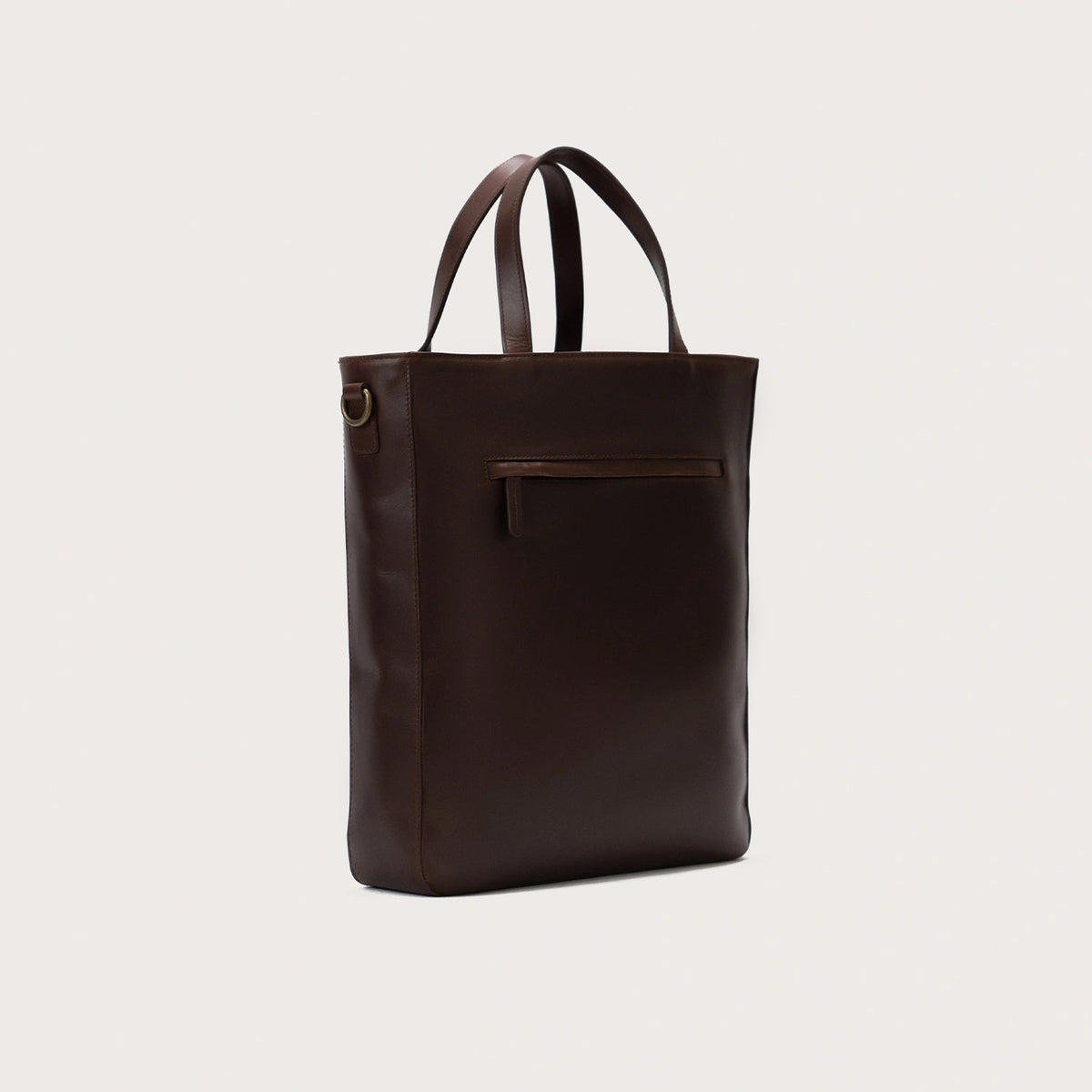 
The Poet Vintage Brown Leather Tote Bag For Men & Women - Structured Side Profile Showing Gusset Depth & Expansion Capacity