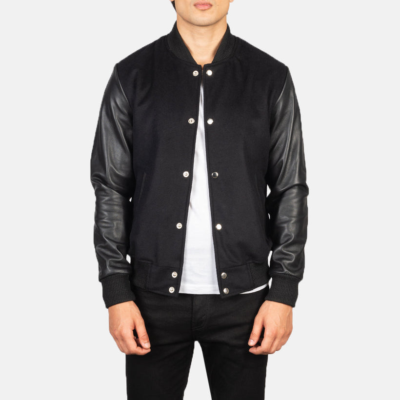 Vaxton Black Hybrid Varsity Jacket