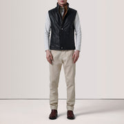 Grey Goatskin Suede Leather Vest - Back View Showing Tailored Shoulder Fit &amp; Clean Hemline