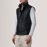 Zane Grey Suede Vest For Men - Lateral Side Profile View Showing Sleeve Cut &amp; Athletic Taper Fit